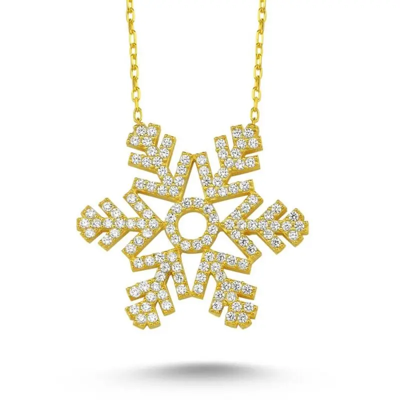 Elegant Snowflake Stone 925 Sterling Silver Necklace - Large Statement Pendant, 5 Colors, Perfect Gift for Her