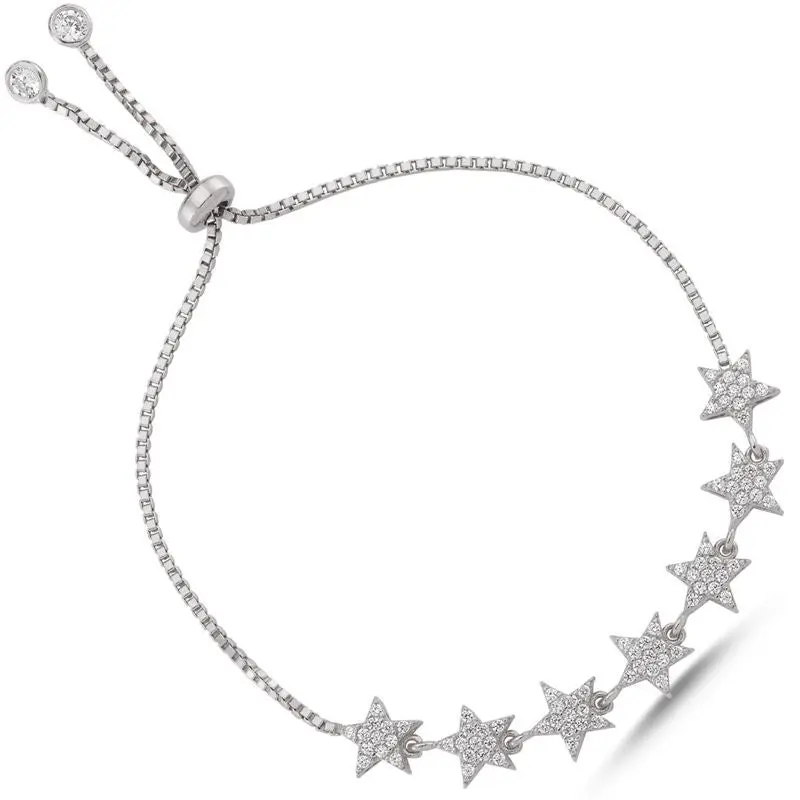 Elegant Zircon Star 925 Sterling Silver Bracelet with Flexible Lock - Adjustable & Gift-Ready