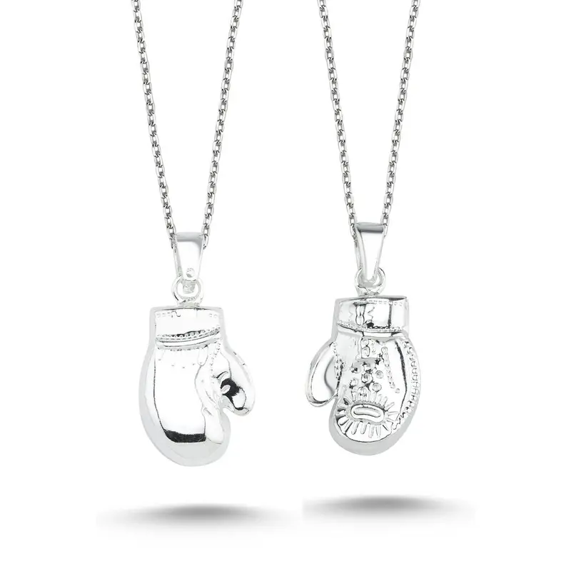Men's 925 Sterling Silver Boxing Gloves Necklace - 55cm Chain Sports Pendant | Athlete Gift