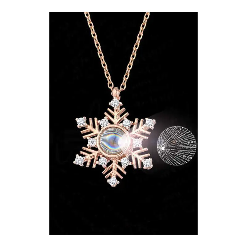 Sterling Silver 'I Love You in 100 Languages' Pink Snowflake Necklace - Romantic & Meaningful Gift