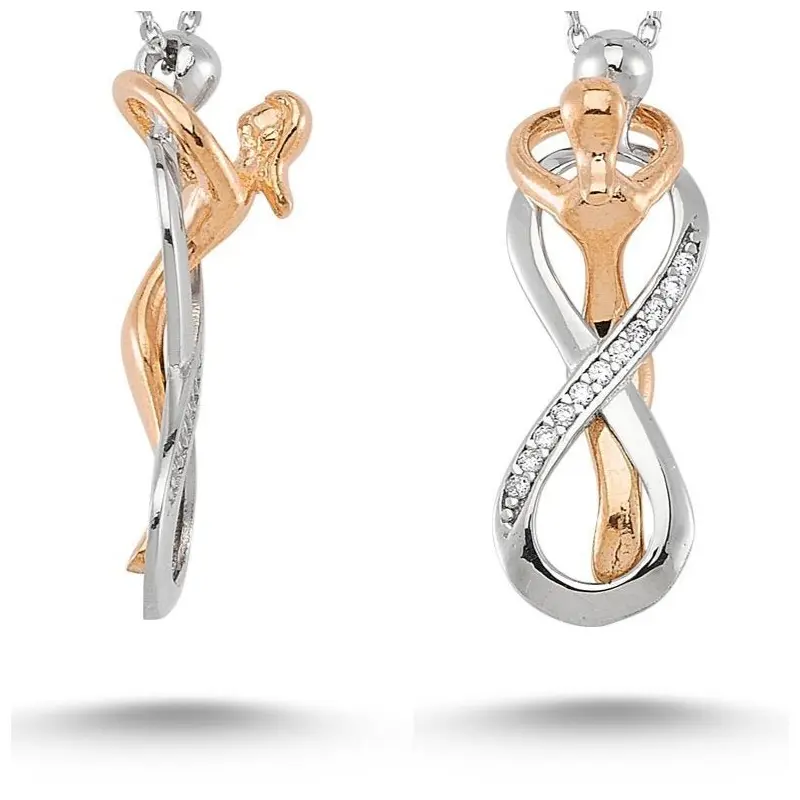 Sterling Silver Infinity Cuddling Couple Necklace with Sparkling Stones - Forever Love Gift