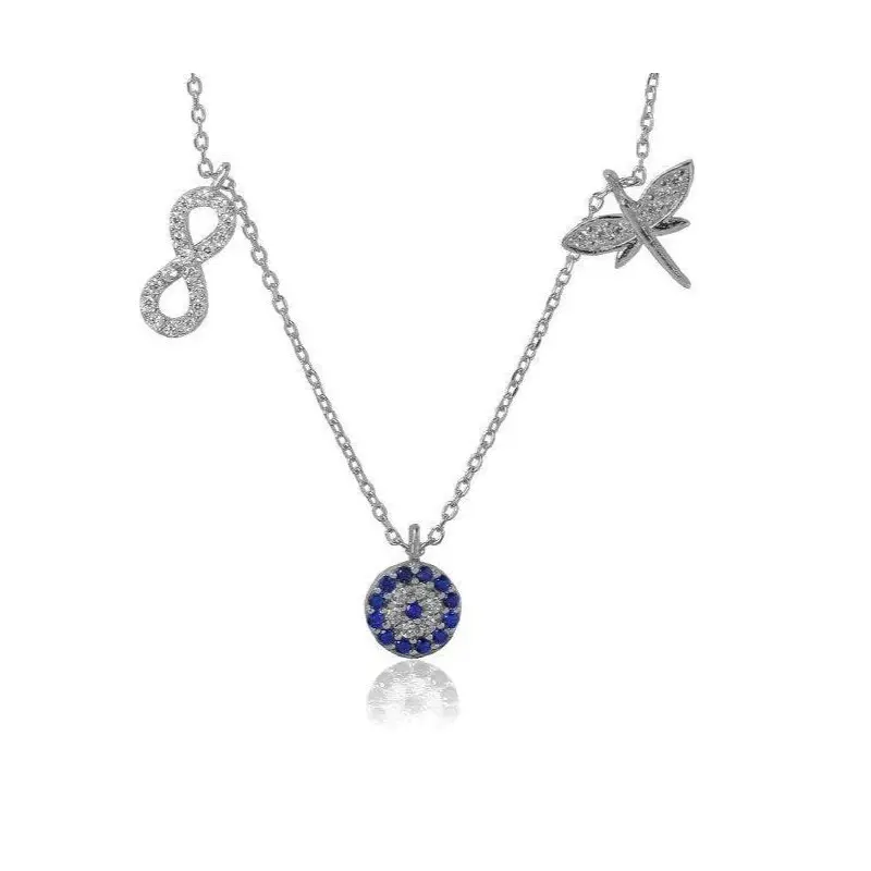 Sterling Silver Multi-Charm Luck Necklace with Nazar Eye - Protection & Good Fortune Amulet Gift