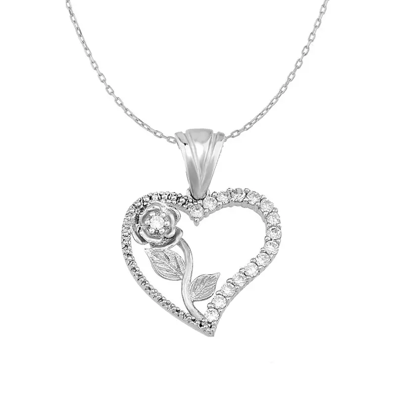 Timeless 925 Sterling Silver 'Rose of My Heart' Necklace | Zircon Rose Pendant | Elegant Gift for Her