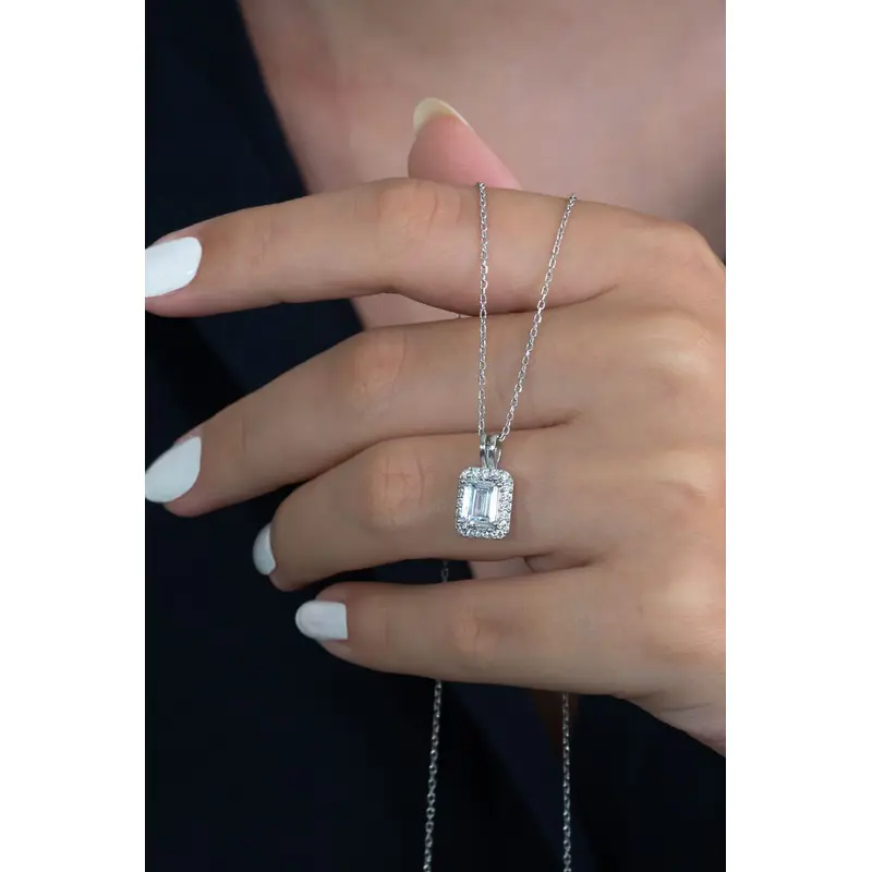 Timeless Elegance: 925 Sterling Silver Baguette Stone Necklace | Thoughtful Gift for Her, Wife, Teacher