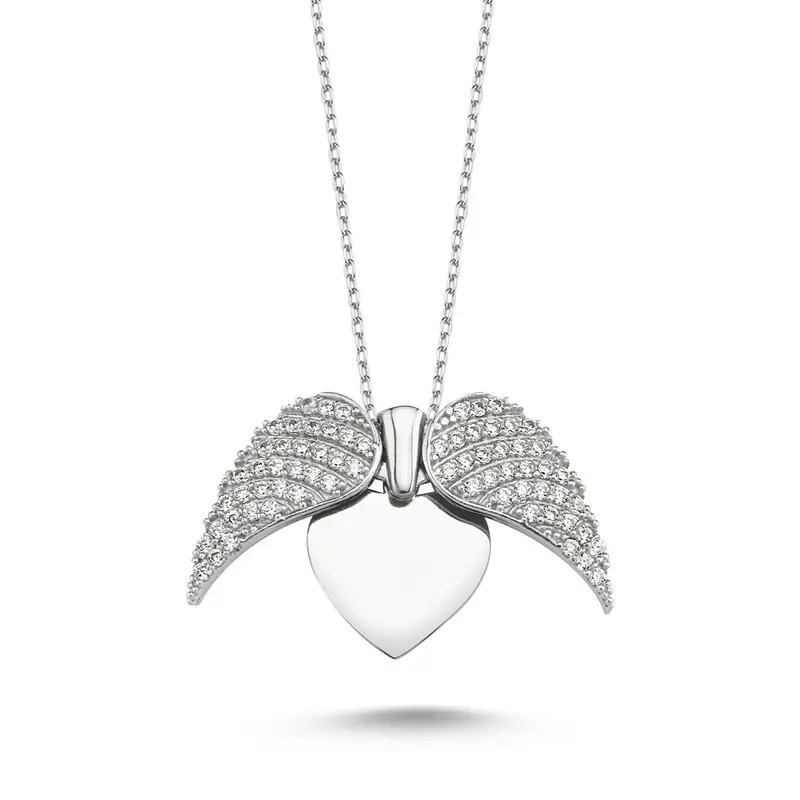 Wings of Love Personalized Sterling Silver Winged Heart Necklace - Engravable Gift for Her