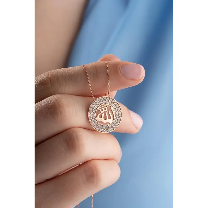925 Sterling Silver Rose Gold Plated Allah Word Islamic Necklace | Elegant Faith Pendant Gift