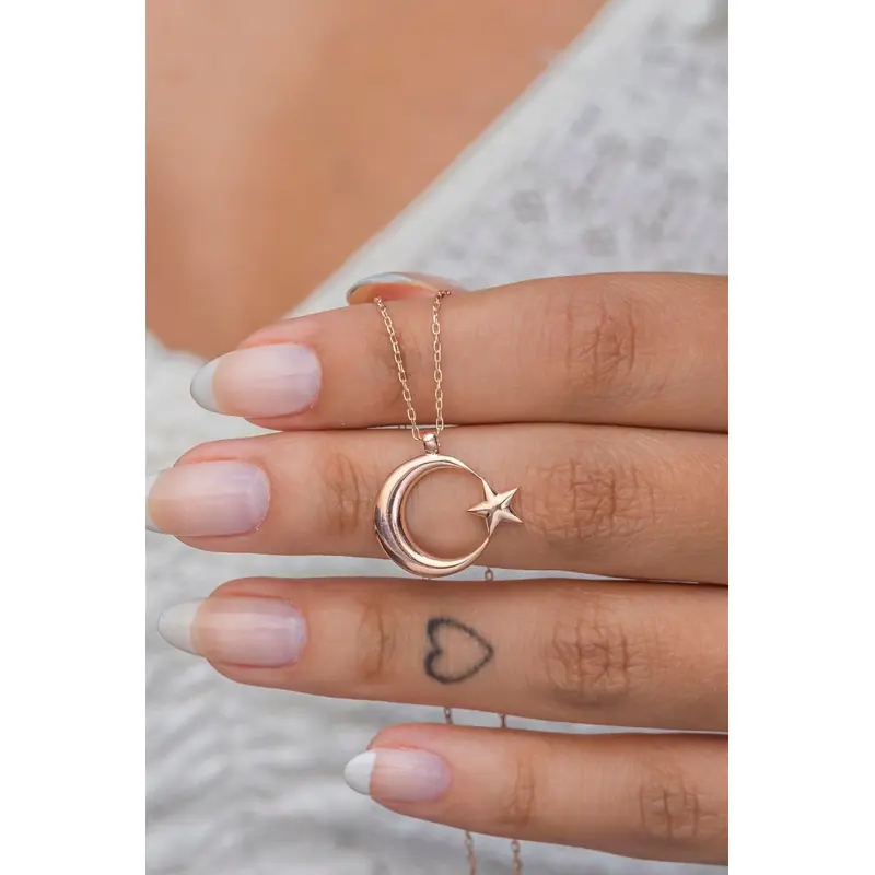 925 Sterling Silver Rose Gold Plated Crescent Moon Necklace - Dainty & Elegant Jewelry Gift
