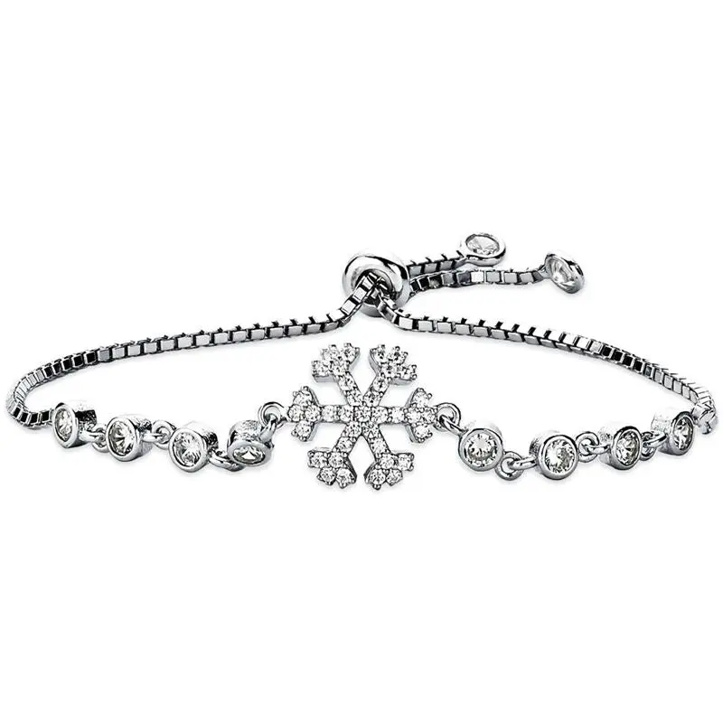 Delicate 925 Sterling Silver Snowflake Bracelet with Sparkling Stones | Adjustable Fit & Gift Ready