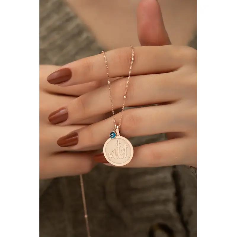 Elegant 925 Sterling Silver Allah Script Pendant Necklace for Women | Rose Gold Plated Islamic Faith Jewelry Gift