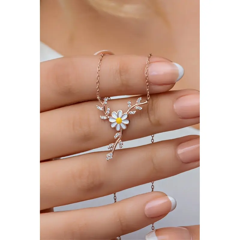 Elegant 925 Sterling Silver Rose Gold Plated Daisy Necklace | Delicate Floral Pendant for Women & Gifting