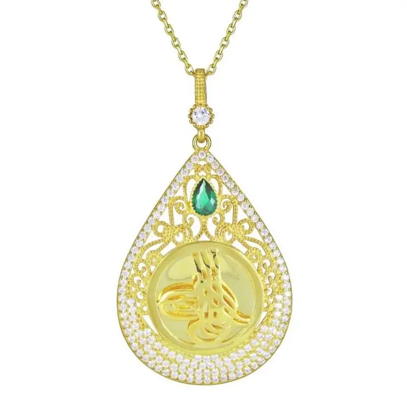 Elegant 925 Sterling Silver Tugra Necklace | Gold Plated with Stone Chain | Islamic Inspired Heritage Jewelry | Meaningful Gift