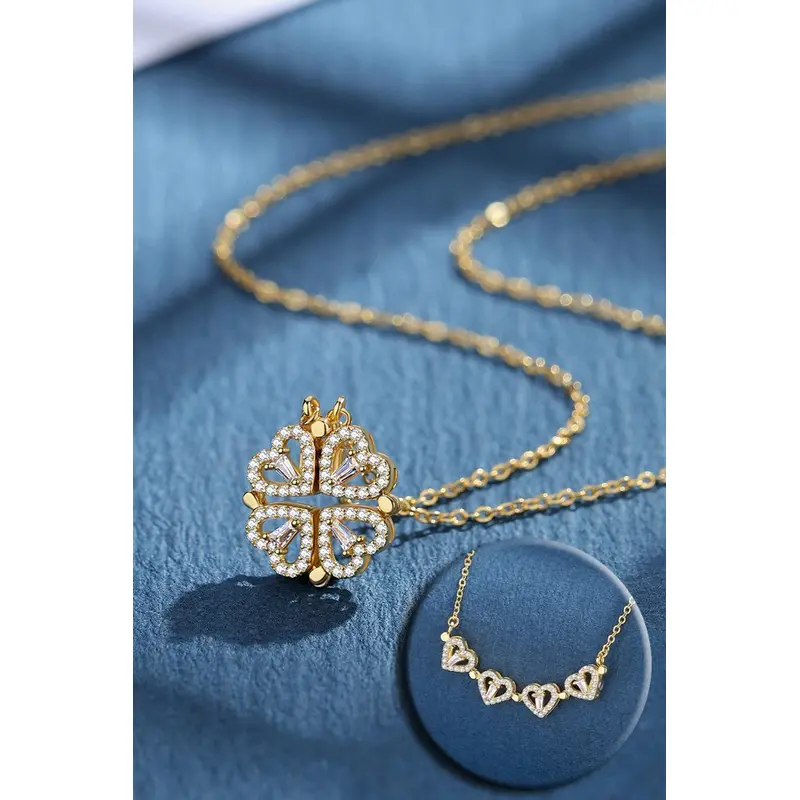 Elegant Transformable Clover & Heart Necklace for Women | 2-in-1 Stainless Steel Design with Zircon