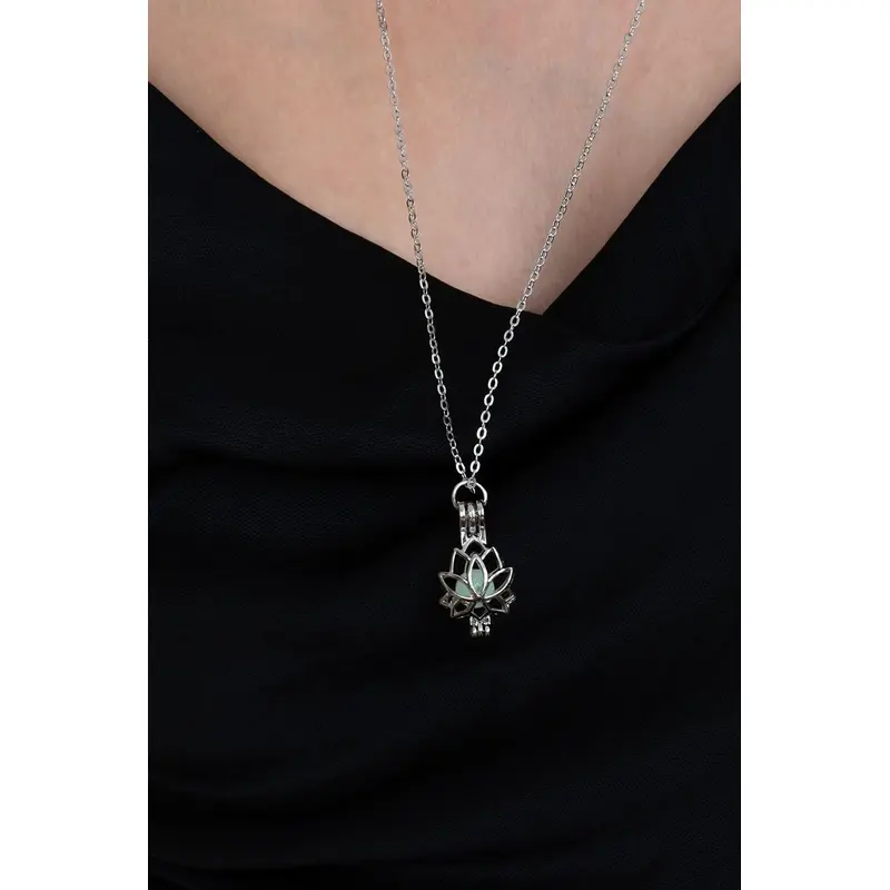 Enchanting Green Glow Lotus Necklace for Her | Phosphorescent Flower Pendant Jewelry