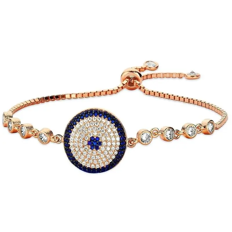 Rose Gold Plated 925 Sterling Silver Nazar Evil Eye Bracelet for Women | Adjustable Protection Jewelry Gift