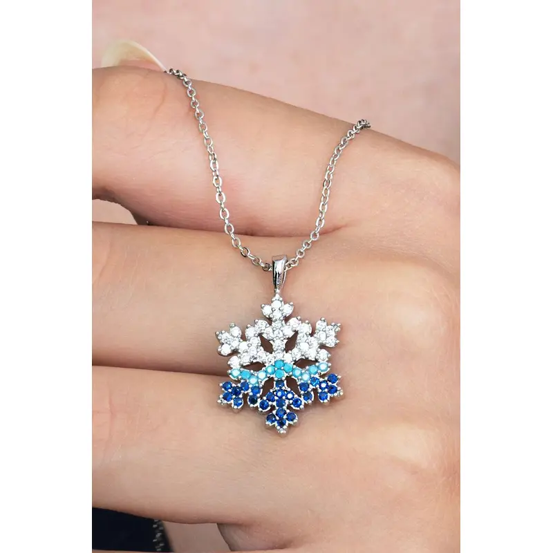 Silver Plated Zirconia Snowflake Necklace | Elegant Winter Jewelry Gift with Rhodium Finish
