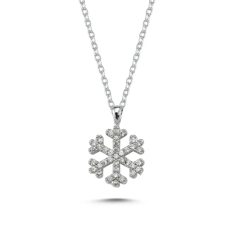 Sparkling Cubic Zirconia Snowflake Necklace for Women | Elegant Rhodium Plated Gift Pendant