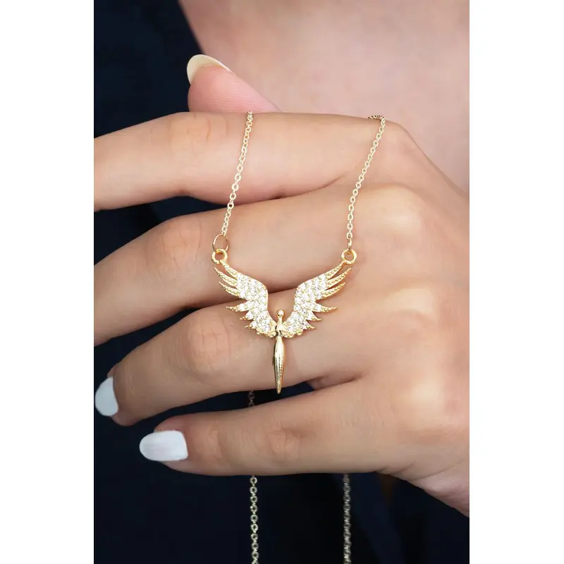 Yellow Michael Angel Women's Necklace - Gold Plated with Sparkling Zircon Stones | Symbol of Protection & Positivity