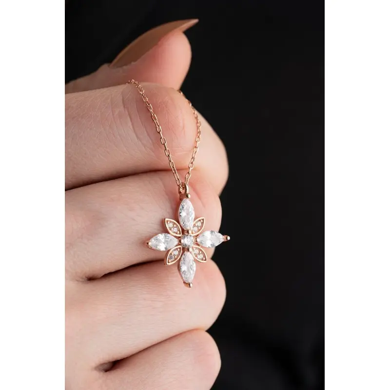 925 Sterling Silver Hope Flower Necklace | White Zircon & Rose Gold Plated Dainty Floral Pendant