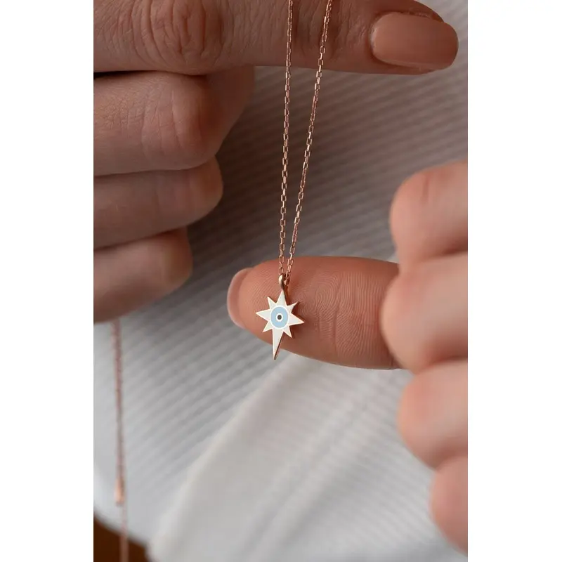 925 Sterling Silver Rose Enamel Polar Star Necklace | Dainty Celestial Jewelry Gift