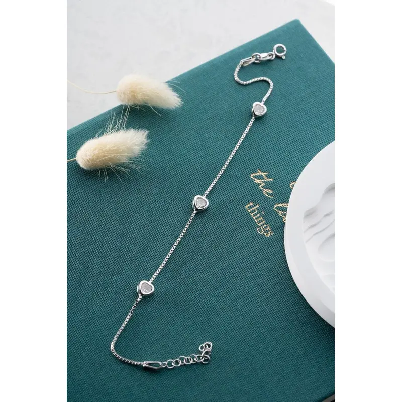 Elegant 925 Sterling Silver Rhodium Plated Minimal 3 Star Zircon Bracelet | Delicate & Dainty Jewelry Gift