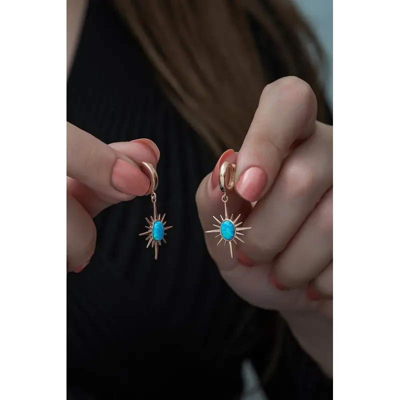 925 Sterling Silver Opal North Star Dangle Earrings | Rose Gold Tone