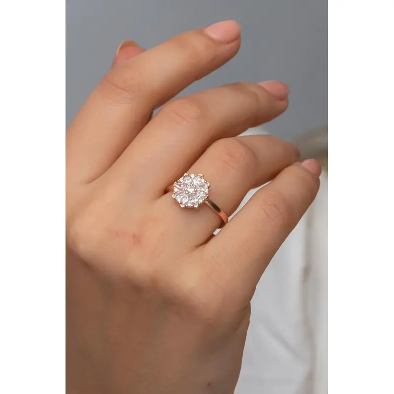 925 Sterling Silver White Zircon Flower Adjustable Ring