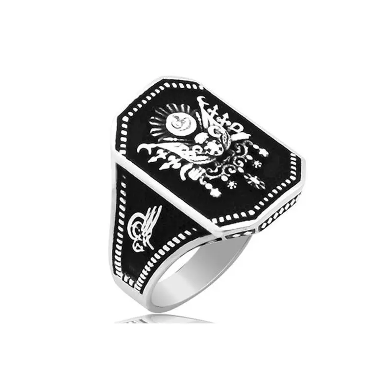 Authentic Ottoman Empire Coat of Arms Men's Ring - 925 Sterling Silver, Stone-Free Heritage Jewelry