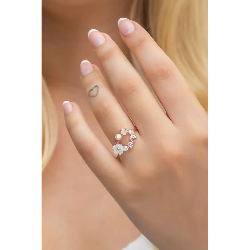 Delicate Magnolia Blossom Adjustable Ring | 925 Sterling Silver, Rose Gold Plated & Zircon Stone Spring Flower Jewelry