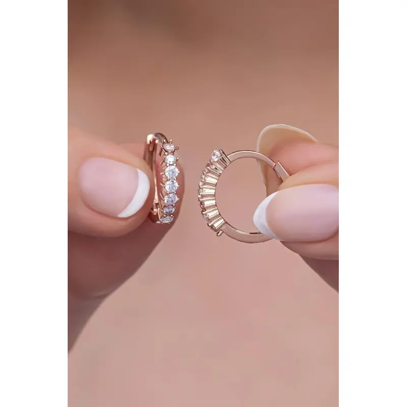 Elegant Rose Gold Plated 925 Sterling Silver Zircon Hoop Earrings  15mm Dainty Sparkle