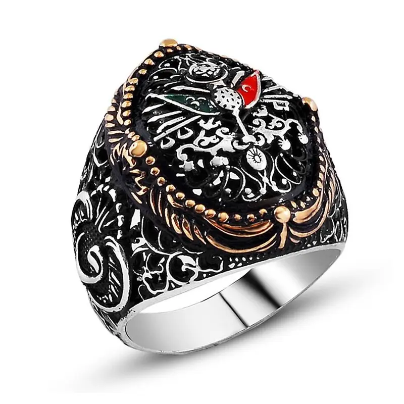 Men's 925 Sterling Silver Ottoman Coat of Arms Ring | Symbolic Vav Letters & Heritage Design