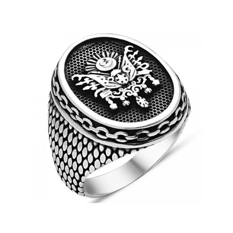 Men's Sterling Silver Ottoman Coat of Arms Ring - Heritage Turkish Jewelry Gift