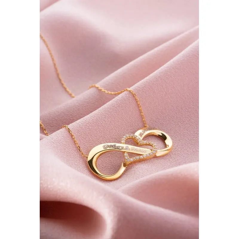 Personalized 925 Sterling Silver Large Infinity Heart Necklace - Custom Engraved Gift