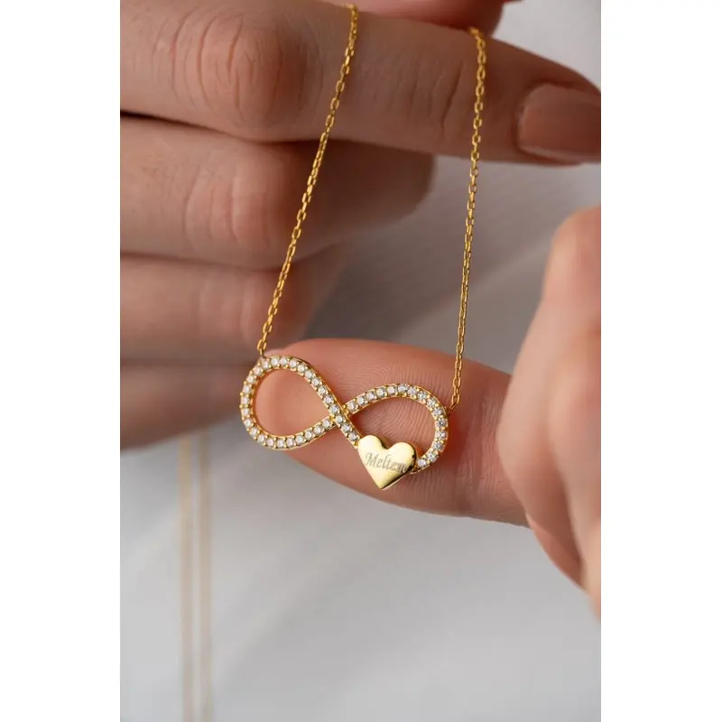 Personalized Sterling Silver Heart Infinity Necklace | Custom Name Engraved | Gold, Rose, Rhodium Plated
