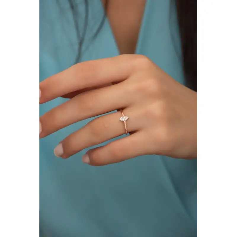 Women's Rose Gold Plated 925 Sterling Silver Zircon Shuttle Adjustable Ring - Gift Boxed