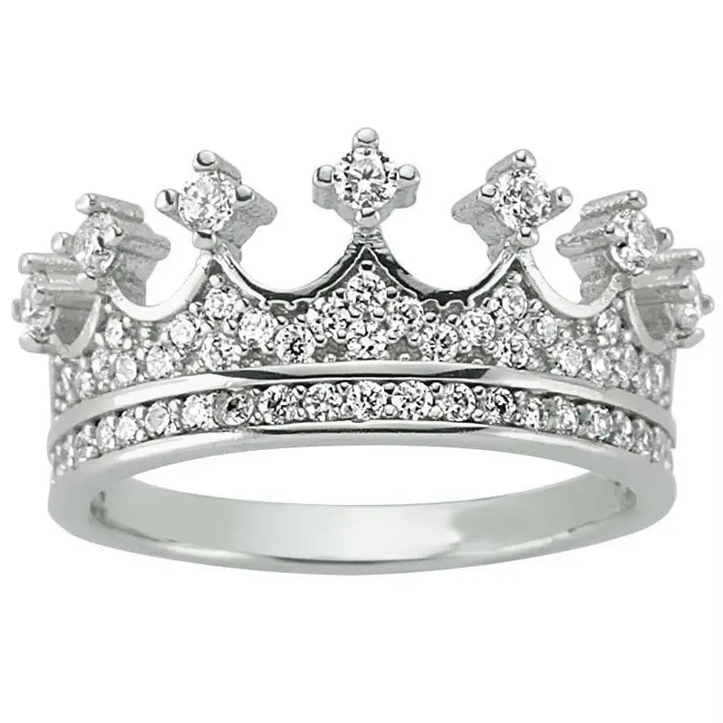 925 Sterling Silver Queen King Crown Ring for Him & Her | Elegant Royal Design with Sparkling Stones