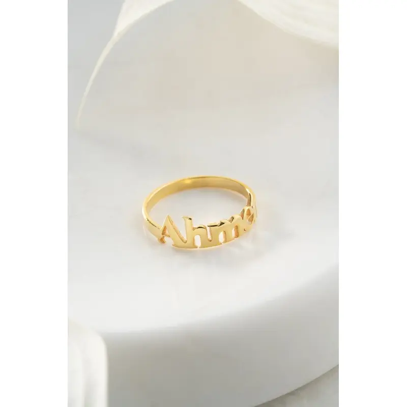 Custom Engraved Name Ring - Personalized Sterling Silver Adjustable Gold Plated Jewelry Gift