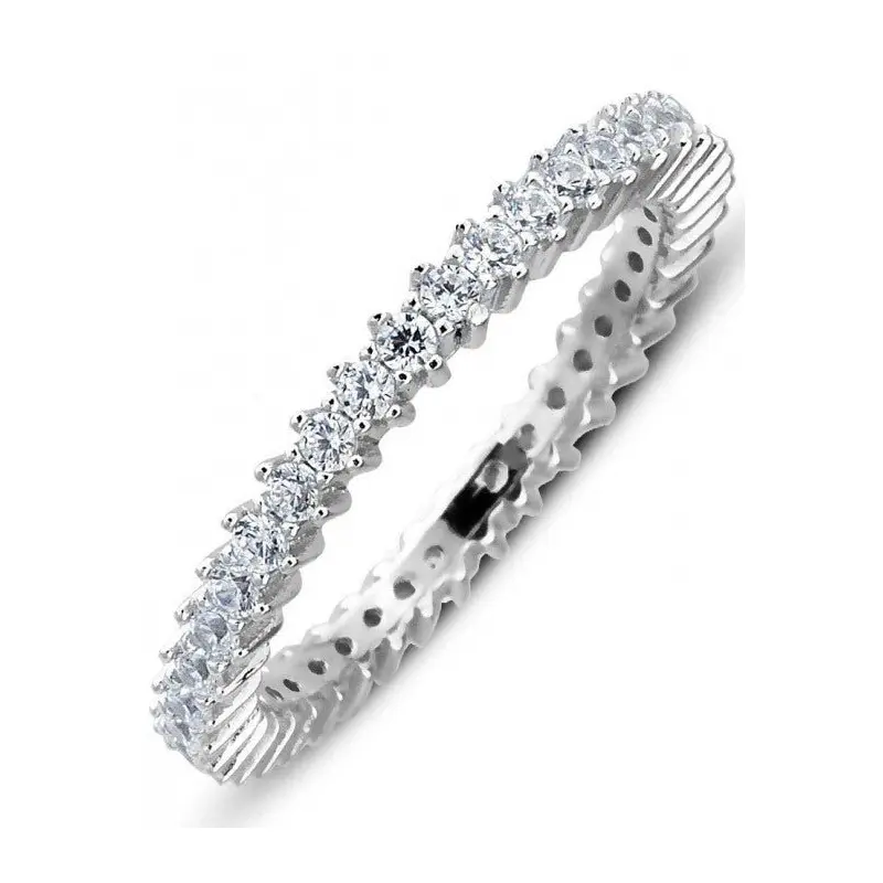 Delicate 925 Sterling Silver Single Row Zircon Ring for Women | Thin Rhodium Plated Band, 3 Color Options