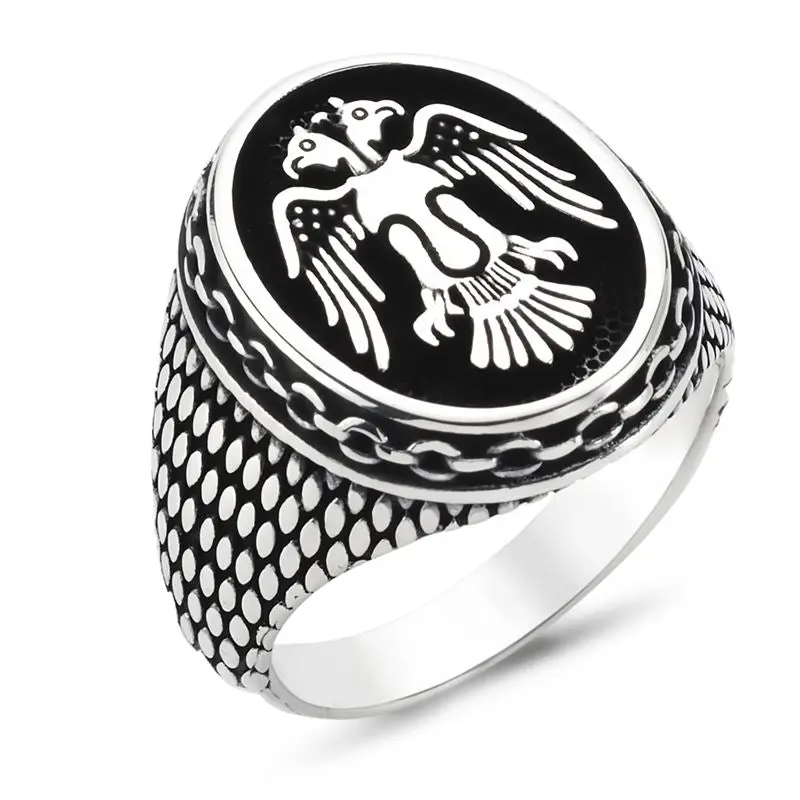 Double-Headed Seljuk Eagle Men's 925 Sterling Silver Heritage Ring | Handcrafted Statement Jewelry