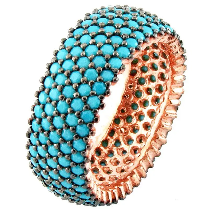 Elegant Five-Row Turquoise 925 Sterling Silver Ring for Women | Statement Jewelry Gift