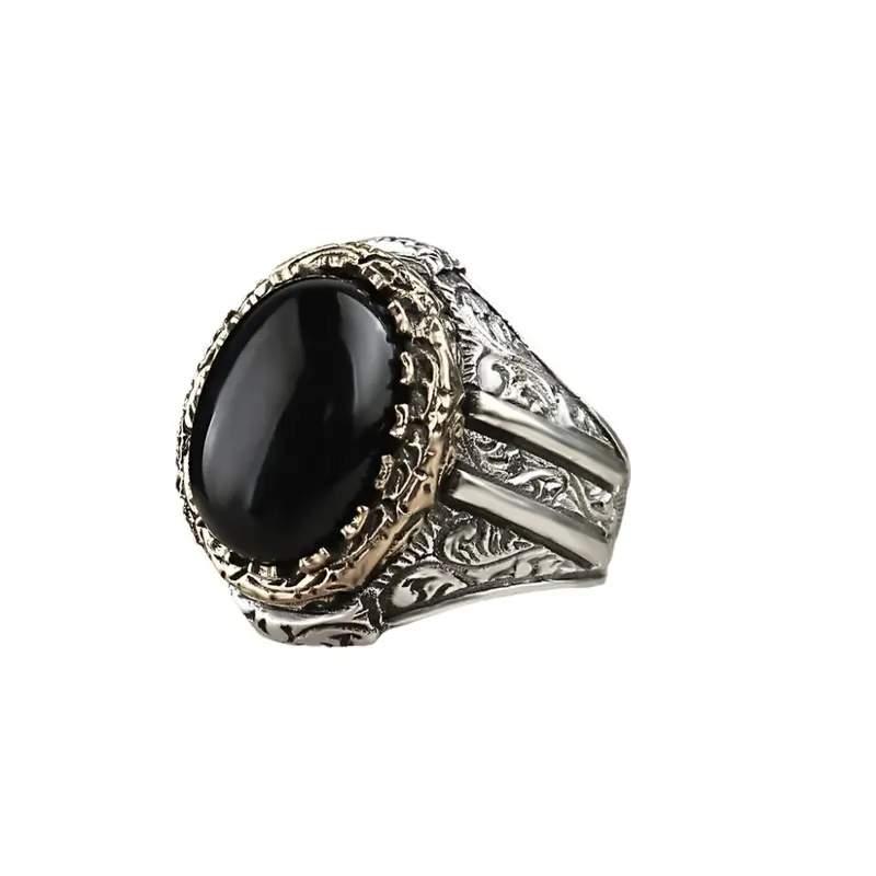 Handcrafted Men's 925 Sterling Silver Onyx Ring | Artisan Masterpiece Jewelry for Him