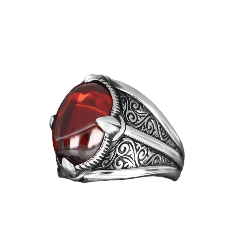 Handcrafted Men's 925 Sterling Silver Ring | Genuine Red Agate Stone Jewelry | Thoughtful Gift for Him