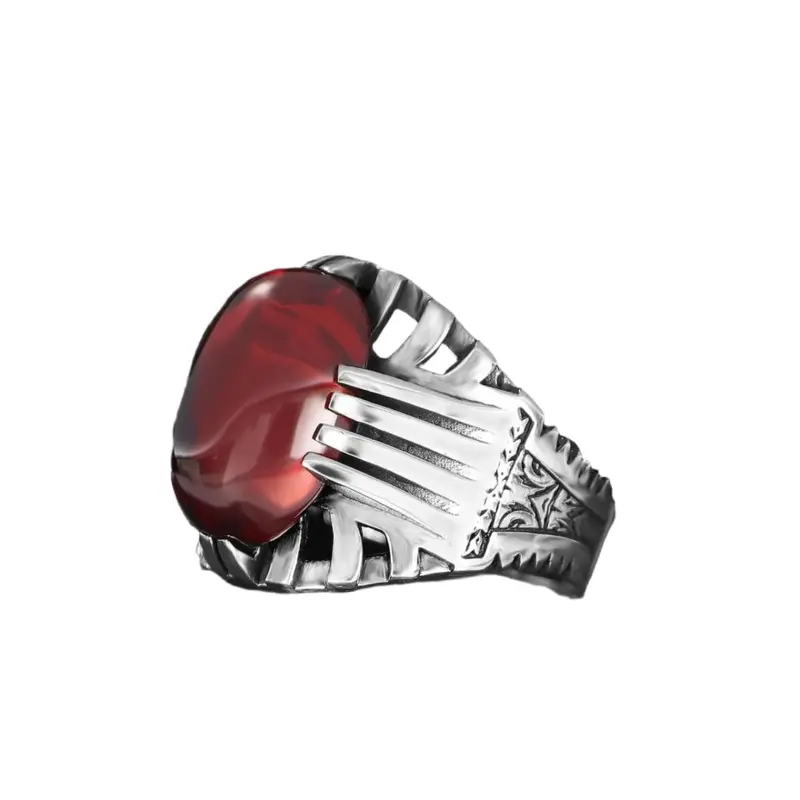 Men's 925 Sterling Silver Red Agate Statement Ring | Handcrafted & Gift-Ready