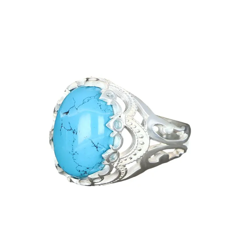 Men's Handcrafted 925 Sterling Silver Ring with Authentic Turquoise Stone - Statement Jewelry Gift