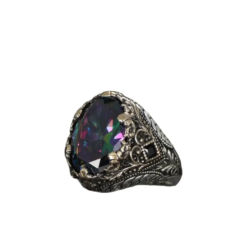 Men's Handcrafted 925 Sterling Silver Ring with Mystic Topaz Gemstone | Luxury Statement Jewelry