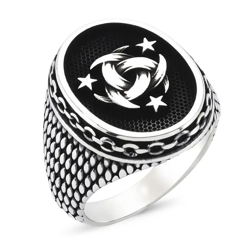 Ottoman Tekilat Mahsusa Men's 925 Sterling Silver Ring - Handcrafted Intrigue, Stone-Free