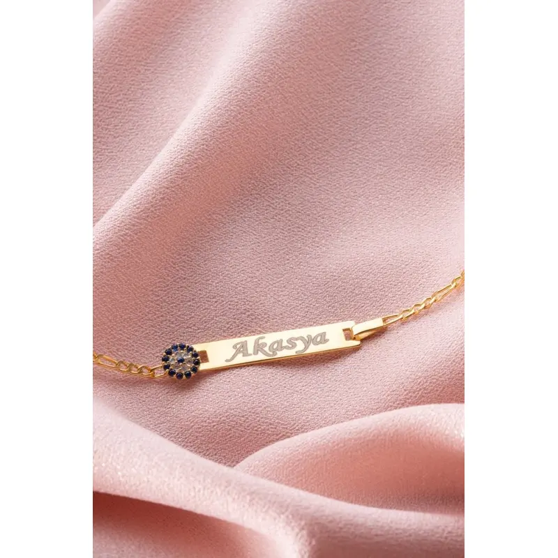 Personalized 925 Sterling Silver Kids Nazar Evil Eye Bracelet - Figaro Chain Protection Jewelry Gift for Children