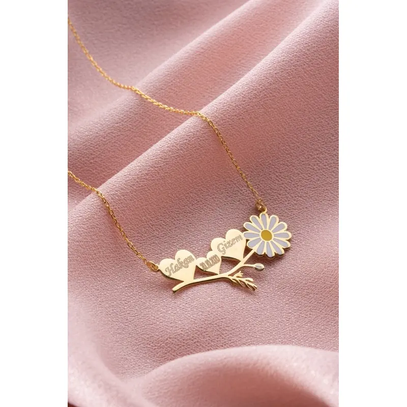 Personalized Name Daisy Necklace | Custom Horizontal 925 Sterling Silver