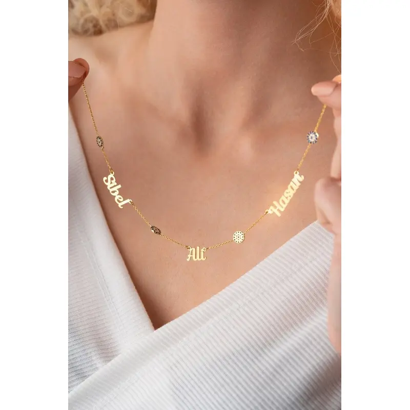 Personalized Nazar Evil Eye Family Name Necklace - 925 Sterling Silver Custom Engraved with Up to 3 Names