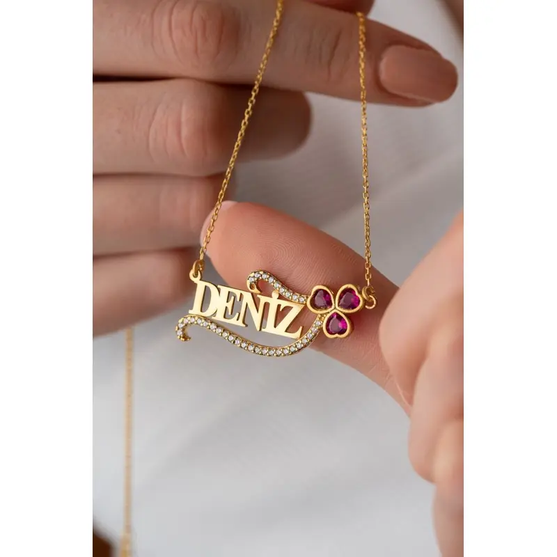 Personalized Red Heart Sterling Silver Necklace  Zircon Adorned Love Gift