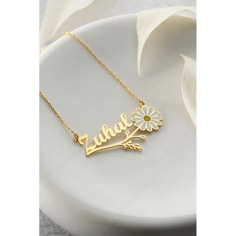 Personalized Sterling Silver Chamomile Branch Necklace - Custom Flower Pendant Jewelry